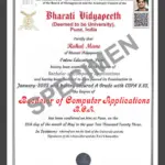 Bharti Vidyapeeth Sample Certificate