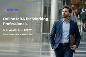 Confident Indian professional representing career growth through an online MBA for working professionals