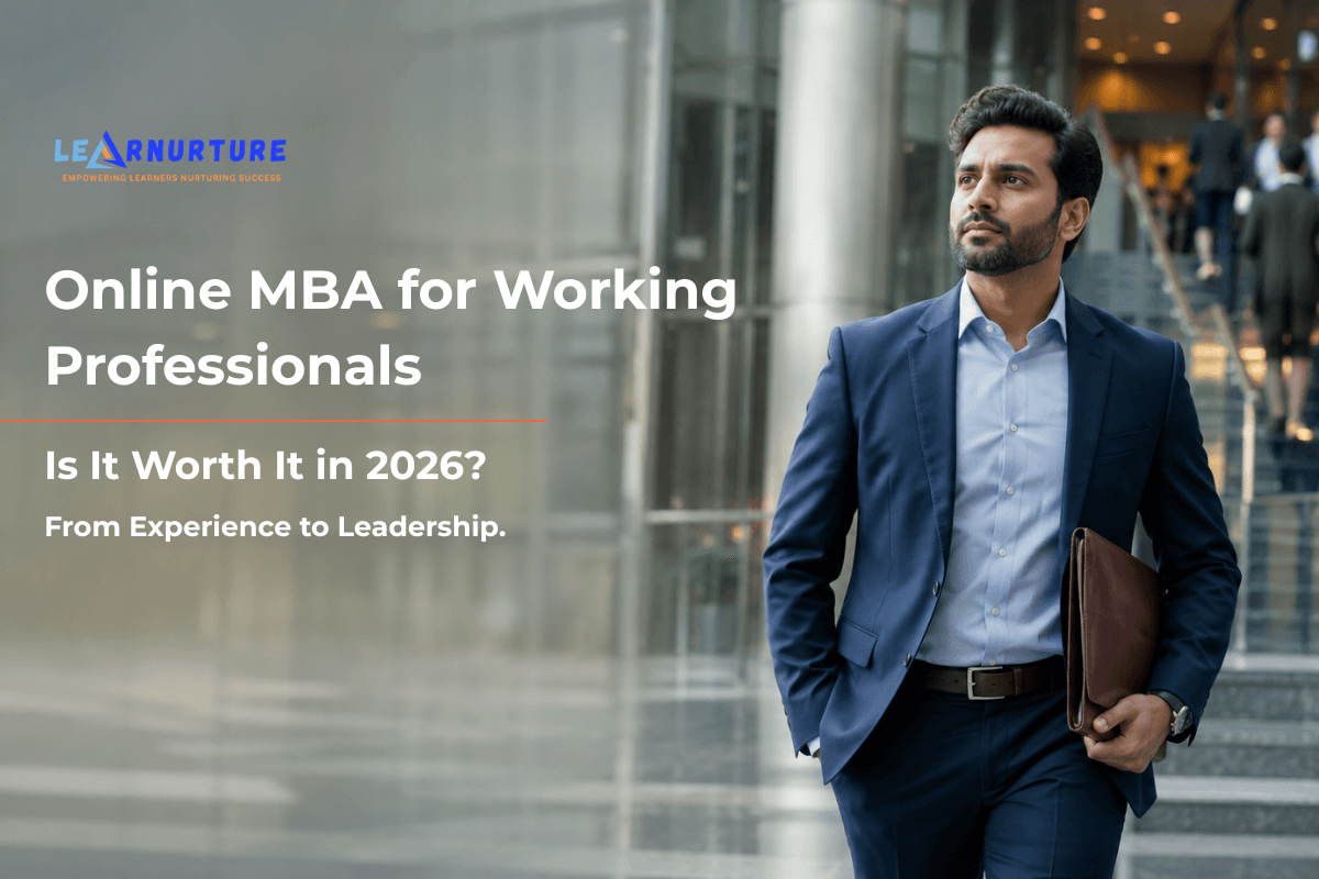 Confident Indian professional representing career growth through an online MBA for working professionals