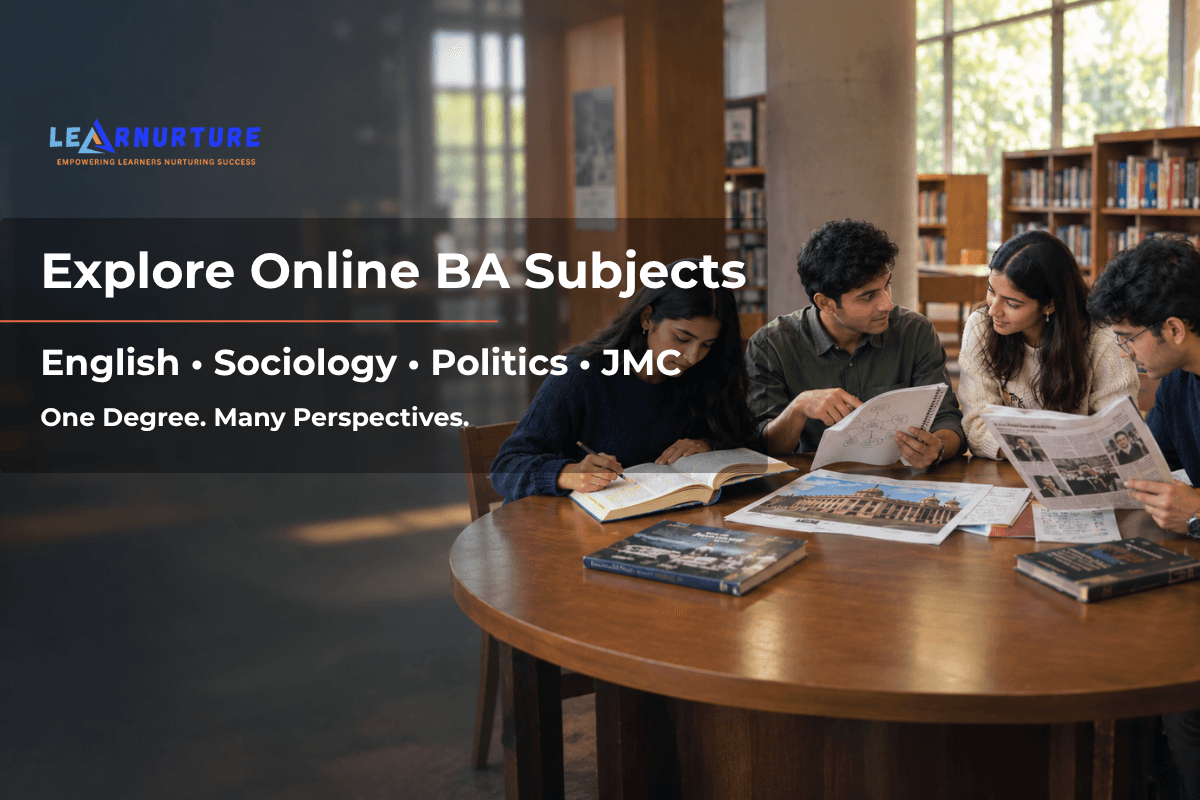 Online BA subjects including English, Sociology, Political Science and JMC