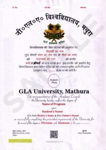 GLA University Sample Degree Certificate